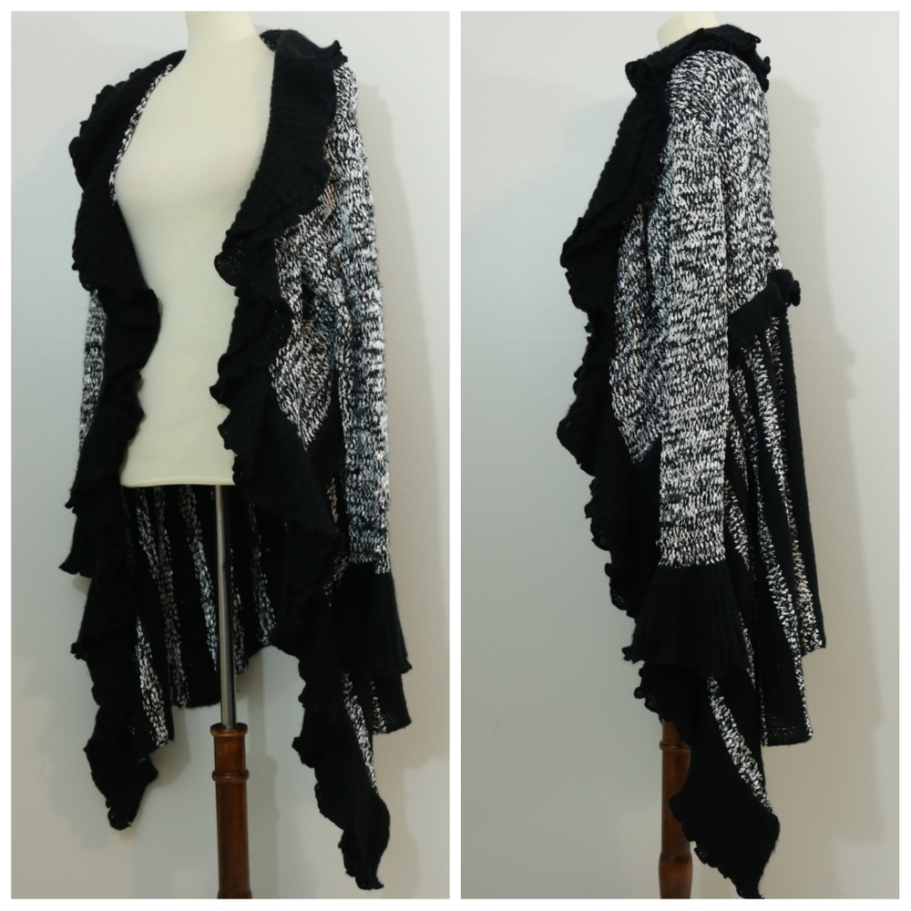 Sioni Wool Blend Ruffle Boho Cardigan Sweater - Picture 3 of 8